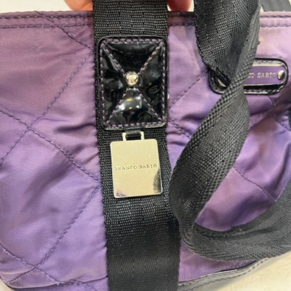 Franco Sarto Purple Quilted Black Patent Leather Zip Tote Bag Handbag 9x4x8" - Picture 7 of 13